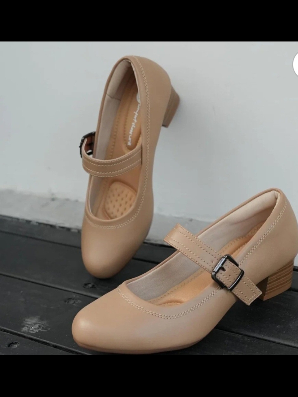 ORTHO+REST Classic Mary Jane Block Heel Pumps in Beige